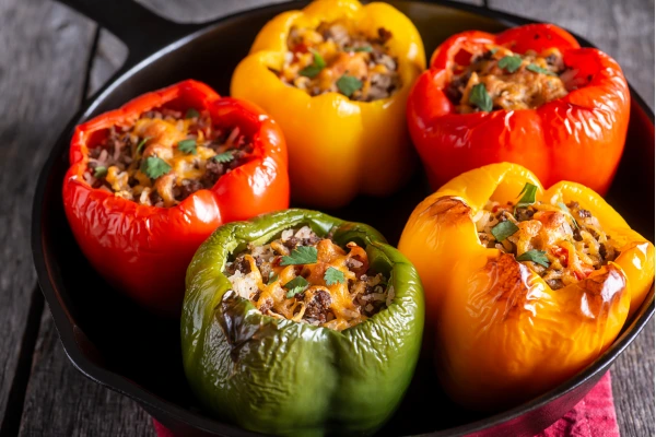 Mediterranean-Style Quinoa and Ground Beef Stuffed Peppers